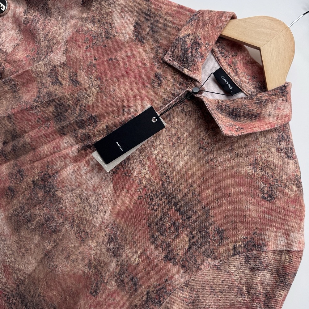 Zanerobe Pique Polo Shirt Men's Size M Rust Camo Organic Cotton Abstract NWT